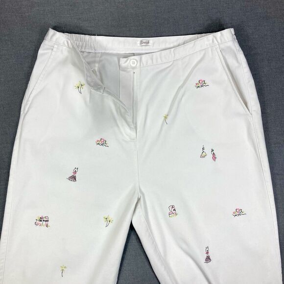 Drapers & Damons Pants Womens 16 White Artwork Embroidered Stretchy Casual Chic - Picture 3 of 16